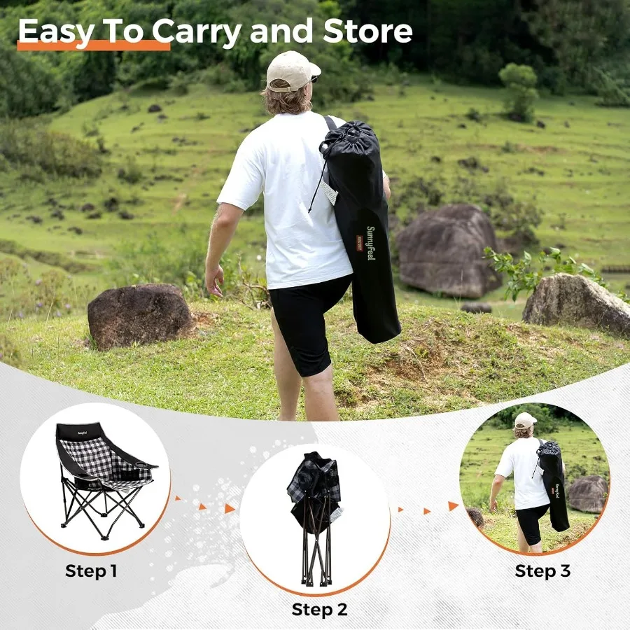 2 حزمة من كراسي التخييم شديدة التحمل للبالغين كرسي قابل للطي كبير الحجم محمول مع جيوب جانبية حامل أكواب لنزهة الصيد #6