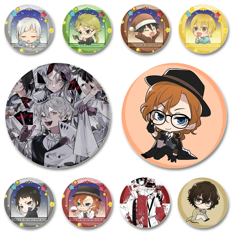 Nakahara Chuuya,dazai Osamu,Nakajima Atsushi,Edogawa Rampo Anime Badge Cartoon Figure Cute Brooch Pins for Backpack Jewelry Hat