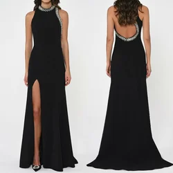 CustomizedJersey Beading Pleat Party Straight Halter Bespoke Occasion Gown Long Dresses