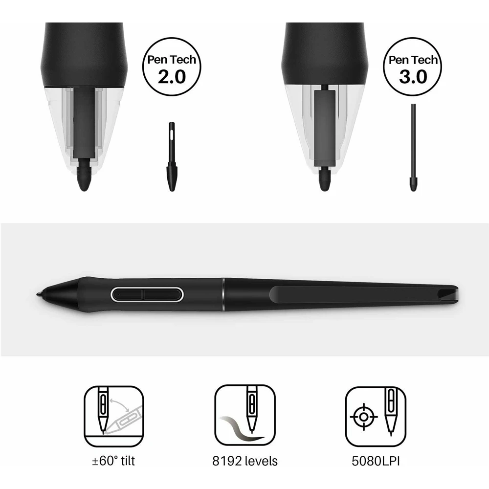 

PW517 Battery-Free Stylus with 2 Express Key for Pen Tablet Monitor For Kamvas 13/22/22 Plus/ Pro 24