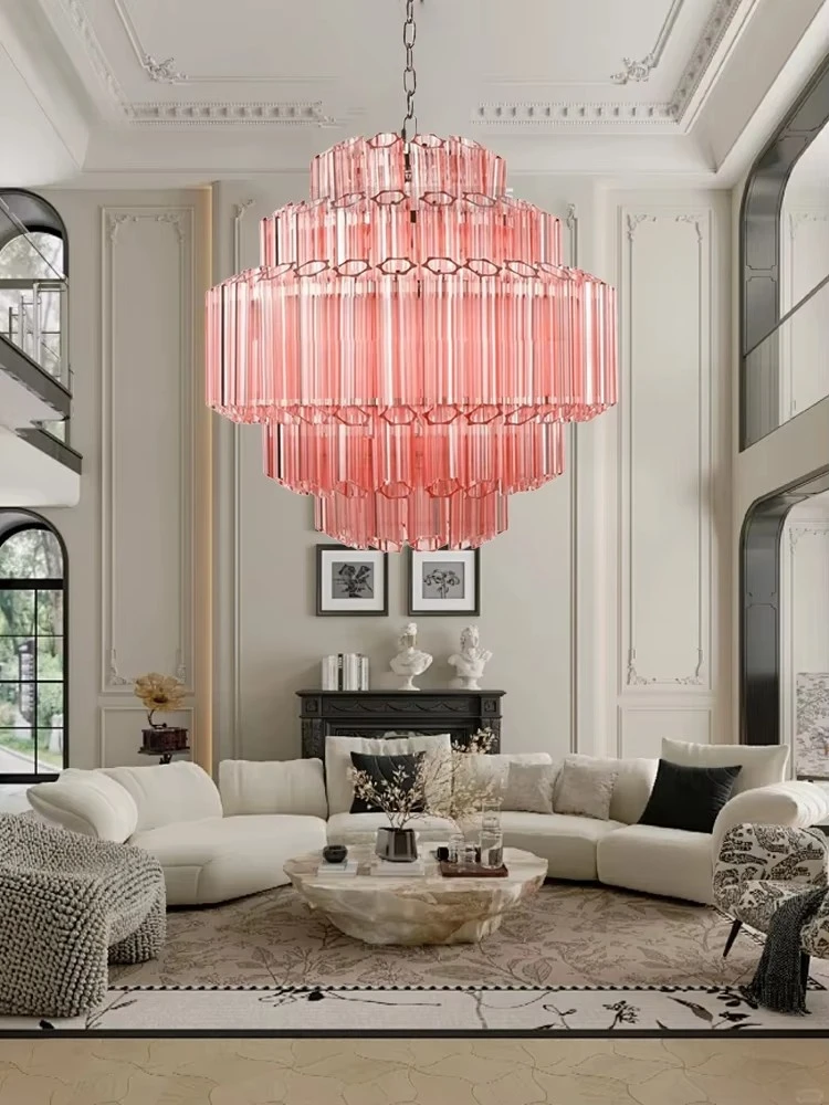 French Murano Glass Chandeliers For Living Room Dimmable Luxury Glass Pendant Light Amber Gray For Dining Room Foyer Hall