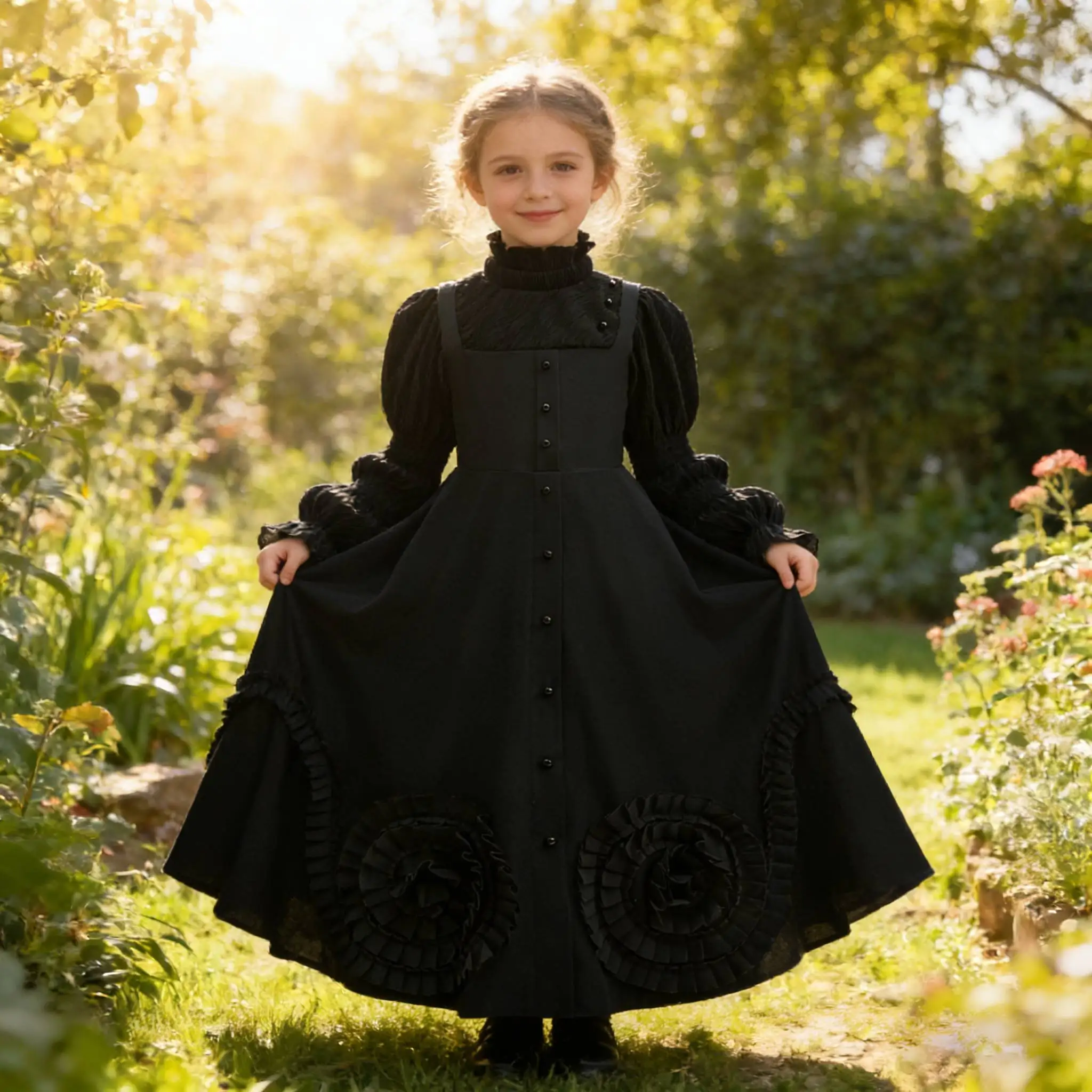 

teens girls British Style Long black Long Dress 4-12y Girls formal wedding night Prom Gown Halloween Outfit Dress Up Customized
