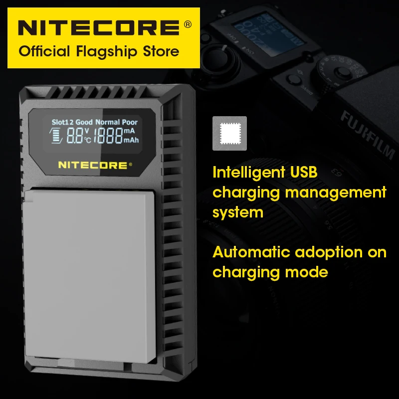 NITECORE FX1 Camera Charger Dual Slot USB LCD Intelligent Charger Output 1000mAh For Fujifilm NP-W126 NP-W126S Battery FinePix