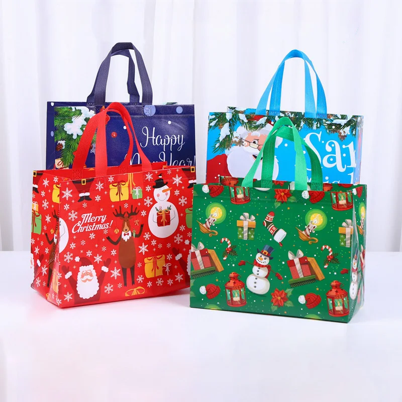 4/8pcs Christmas Tote Bags with Handles Xmas Non-Woven Gifts Bags Santa Snowman Treat Bags Navidad Party Decorations Natal Noel