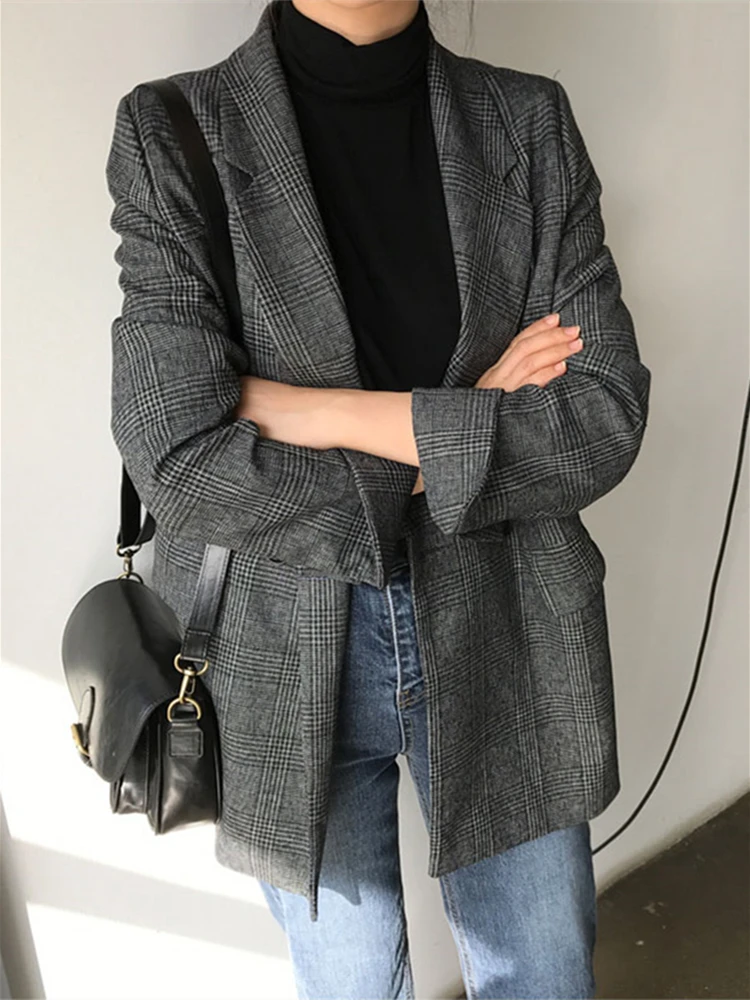 Colorfaith-chaquetas formales a cuadros para mujer, chaquetas con bolsillos de doble botonadura, prendas de vestir exteriores para invierno y