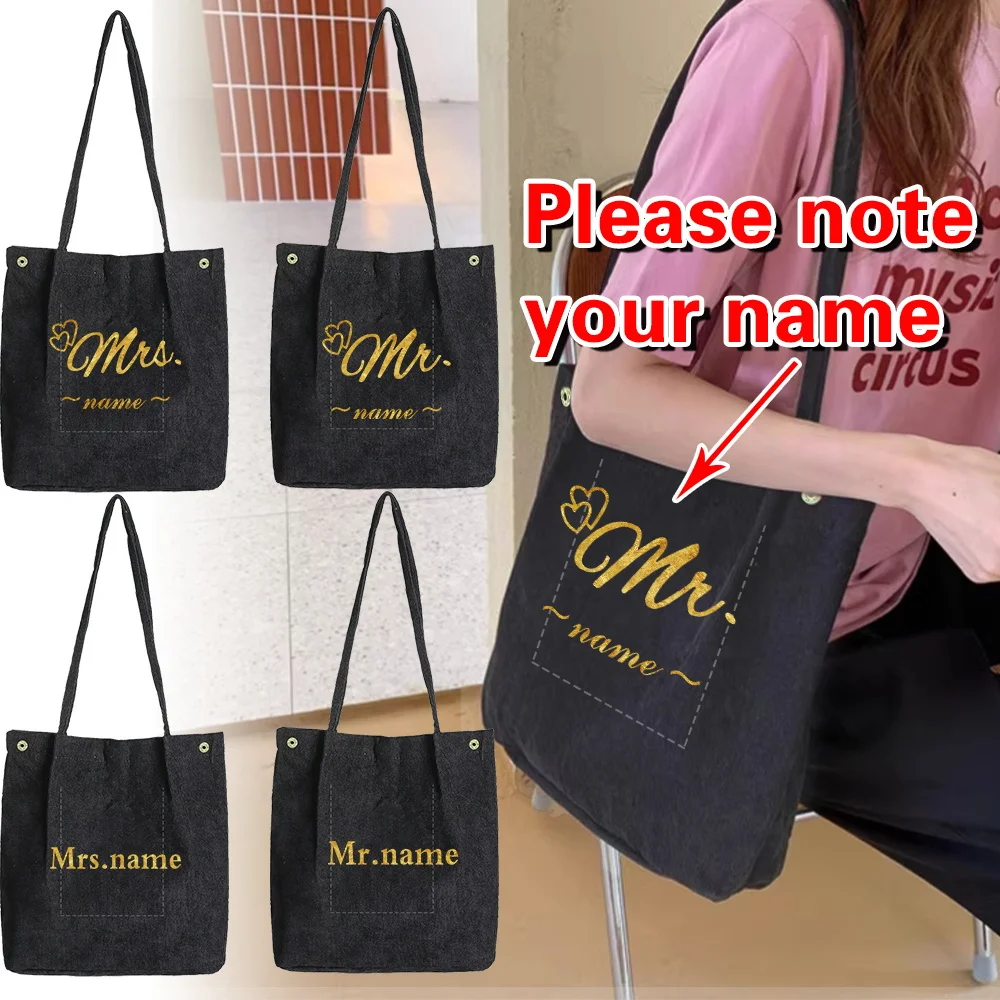 

Personalized Customization Name Women's Corduroy Shoulder Bag Fashionable Handbag Large Capacity Lightweight Foldable Handbag