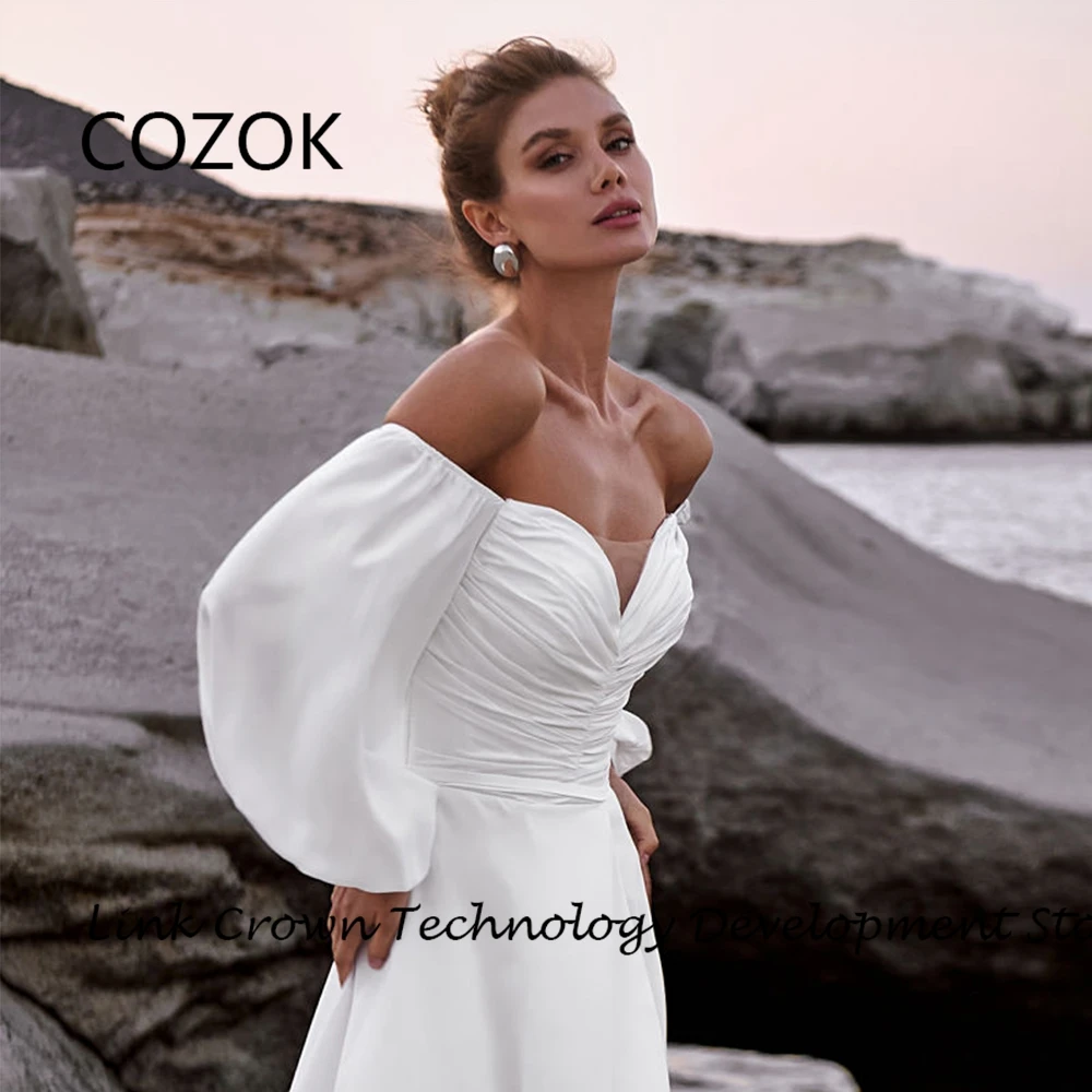 COZOK Elegant Strapless Wedding Dresses with Jersey Full Sleeve Off Shoulder Bridal Gowns Side Slit Vestidos De Novia 2024 New