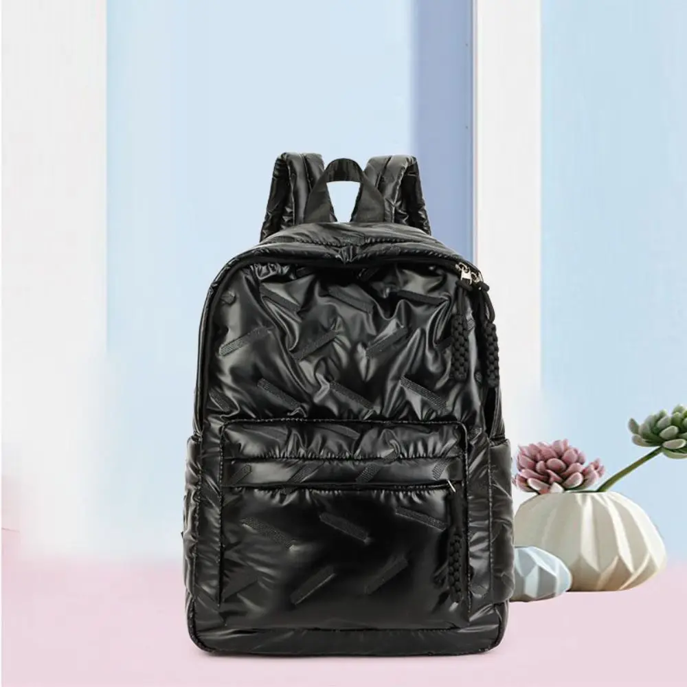Vintage Solid Color Space Cotton Backpack Nylon Pleated Bubble Shoulder Bag Large Capacity Cloud Student Schoolbag Streetwear
