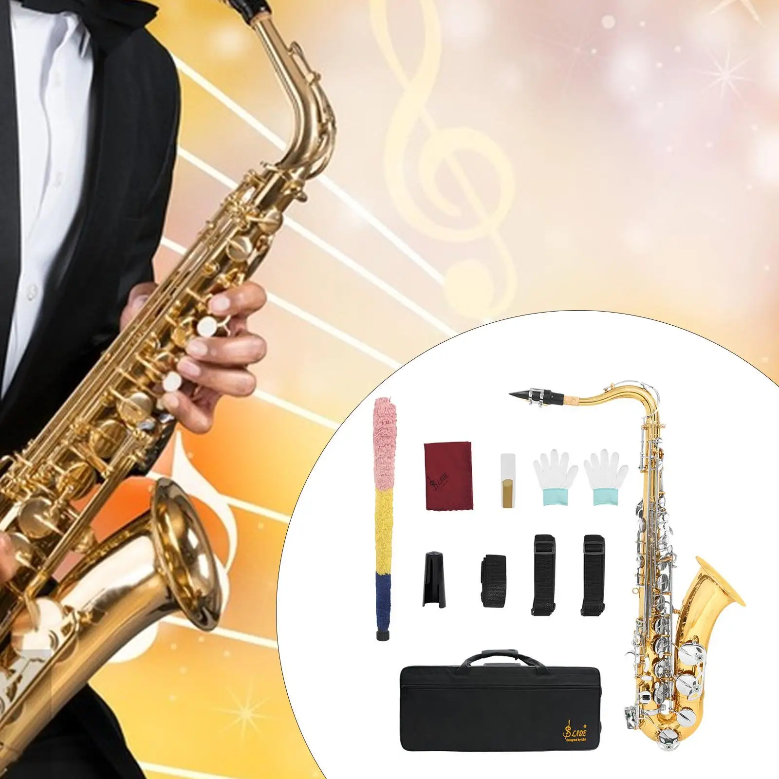 Tenor Saxophone Portable Musical Instrument and Storage Case for Adults Gift