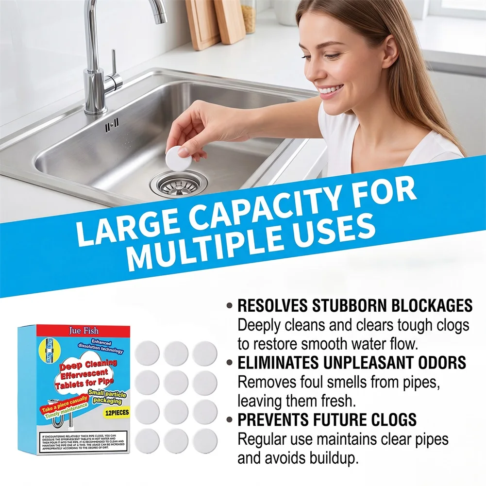 Pipeline Cleaning Effervescent Tablets,Kitchen Sink Clog Remover Tablets,Bathroom Drain Deodorizer Cleaner,Versatile Cleaner