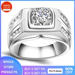 YANHUI Luxury Men's Tibetan Silver Ring 1 Carat Zirconia  Wedding Rings Punk Style for Men Gift Jewelry