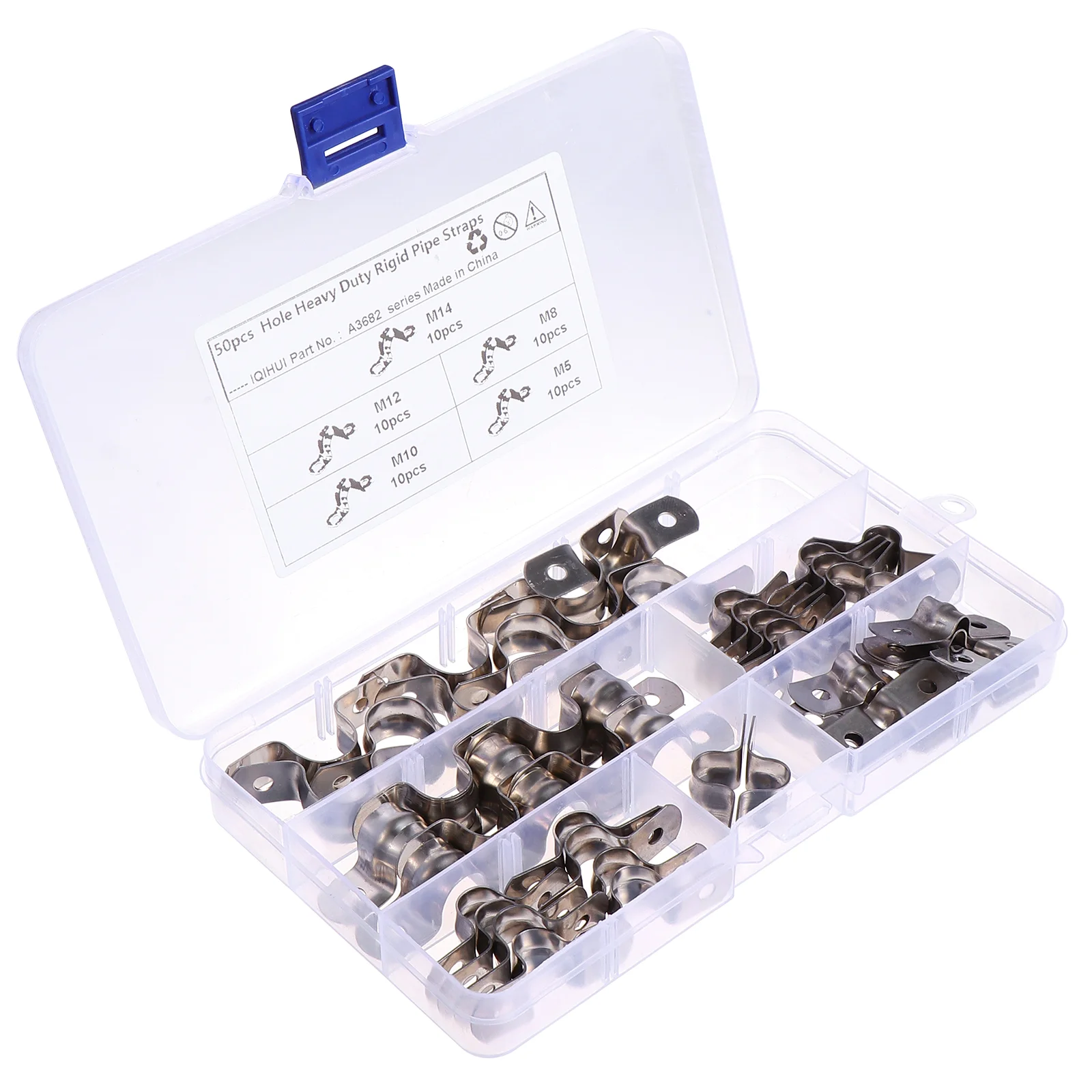 50 Pcs U-Shaped Pipe Clamp U-Tube Stainless Steel Connecting Ring Tension Clip Bracket Strap Clips Straps Boxed