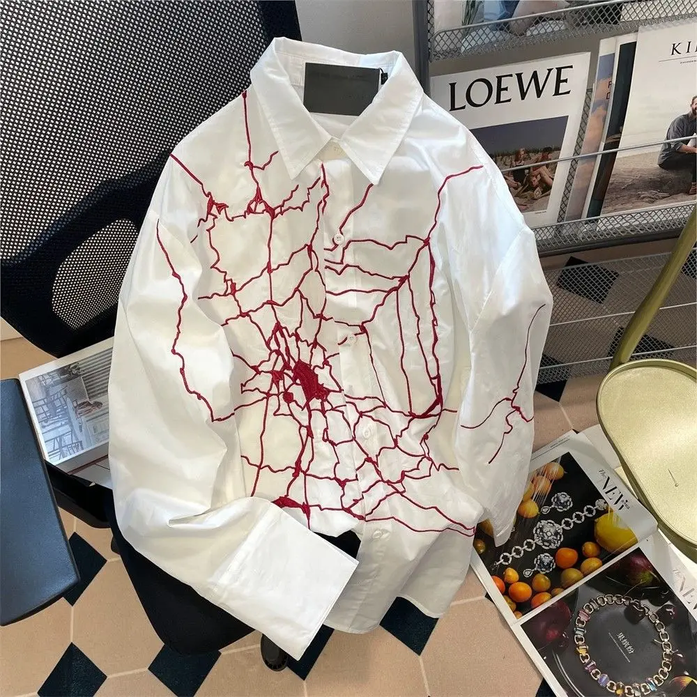 Fashionable Women Shirts  Autumn Fashion Trend Chinese Style Spider Web 2024 New Embroidery Loose Casual High Street