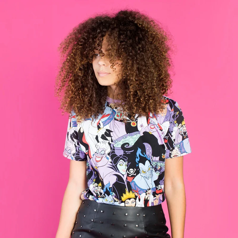 

Повседневная футболка унисекс (Maleficent/Ursula/Evil Queen) Футболка с принтом «Злодеи» и темным мультяшным графическим принтом, модные повседневные топы