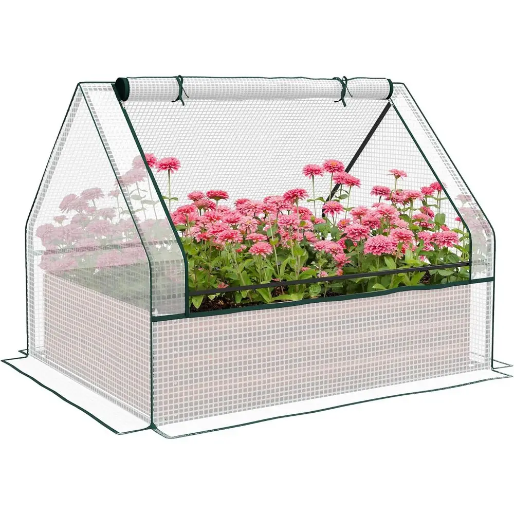 

4ft x 3ft x 1ft Galvanized Raised Garden Bed with Mini Greenhouse, Outdoor Planter for Herbs & Vegetables, Ideal for Patio or Ba