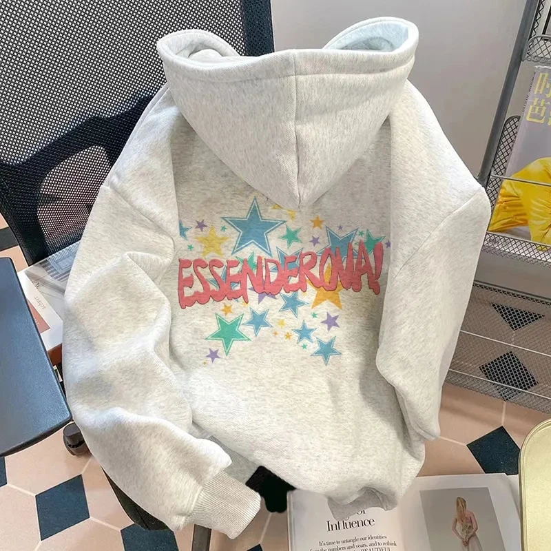 

Star Letters Hooded Sweatshirt Women 2025 Autumn Winter New Trendy Brand High-End Pullover Loose Design Slim Top