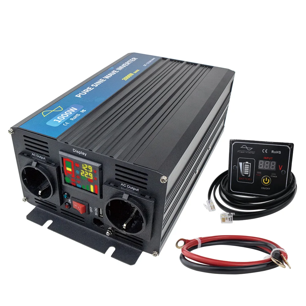 2000W Pure Sine Wave Inverter 12V 24V DC To 220VAC Converter LCD Display USB Socket For Off Grid Wind Or Solar Power System