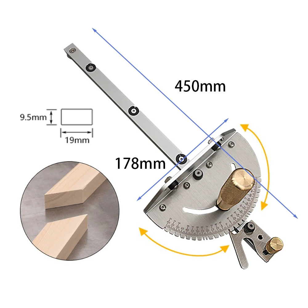 Miter Gauge Aluminum Alloy/Brass Handle Table Saw Router Miter Gauge Sawing Assembly Ruler Woodworking Tool