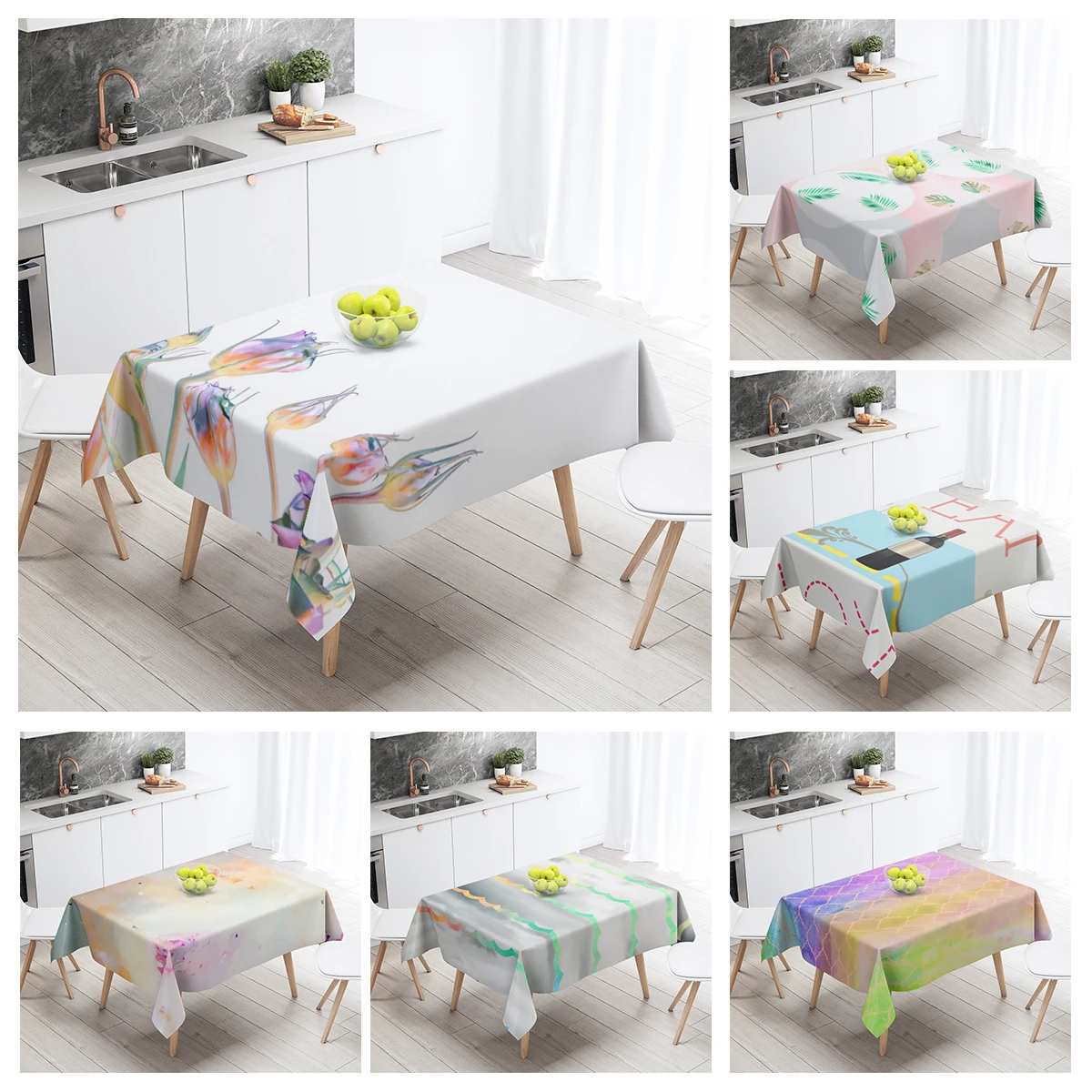 Home tablecloths for dining decoration and rectangular table accessories waterproof cloth Anti-stain restaurant abstract plant