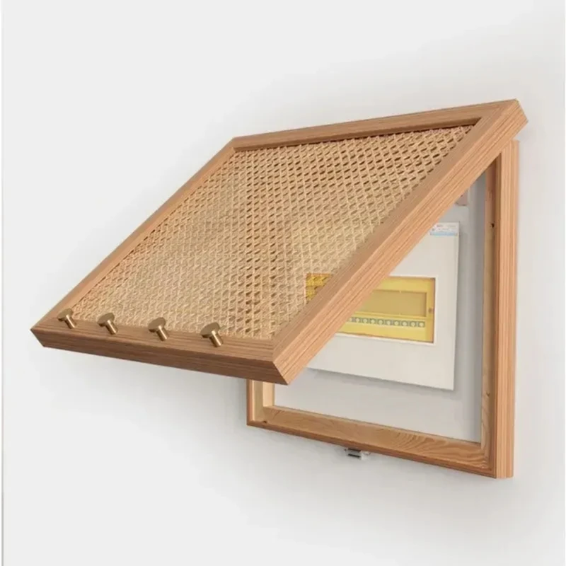 ABKJ-Rattan Electric Meter Box Flip Design Wall Sticker Clothes Hook Power Switch Cover Home Decoration