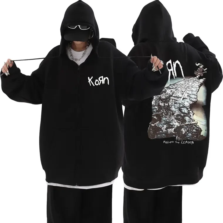 Rock Band Korn Ftl 25 Zipper Hoodies Men Women Printed Gothic Style Vintage Jacket Hoodies Loose Casual Zip-up Sweatshirts Coats