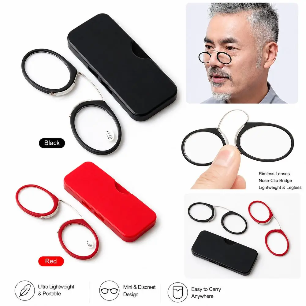 Mini Lazy Glasses Reading Glasses Nose Clip Magnifying Nose Rack Rimless +1.0 - +3.5 Presbyopic Glasses Men Women