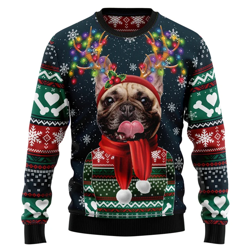 

Cartoon Dog Ugly Christmas Sweater Men 3D Printing Animal Sweatshirt Merry Christmas Family Pullovers New Year Crew Neck Hoodie