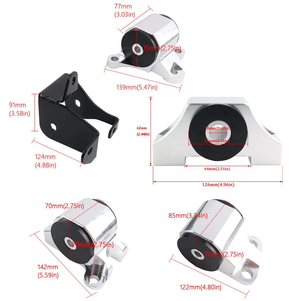 Kit de montaje de Motor de 2 pernos para 96-00 Civic EK B16 B20 D16 B D Chrome Billet