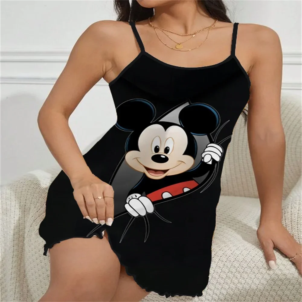 2024 Summer Sleeveless Sleepwear for Women Sexy Charming Female Suspender Sleeping Dress Mickey Pattern Print Women's Nightwear