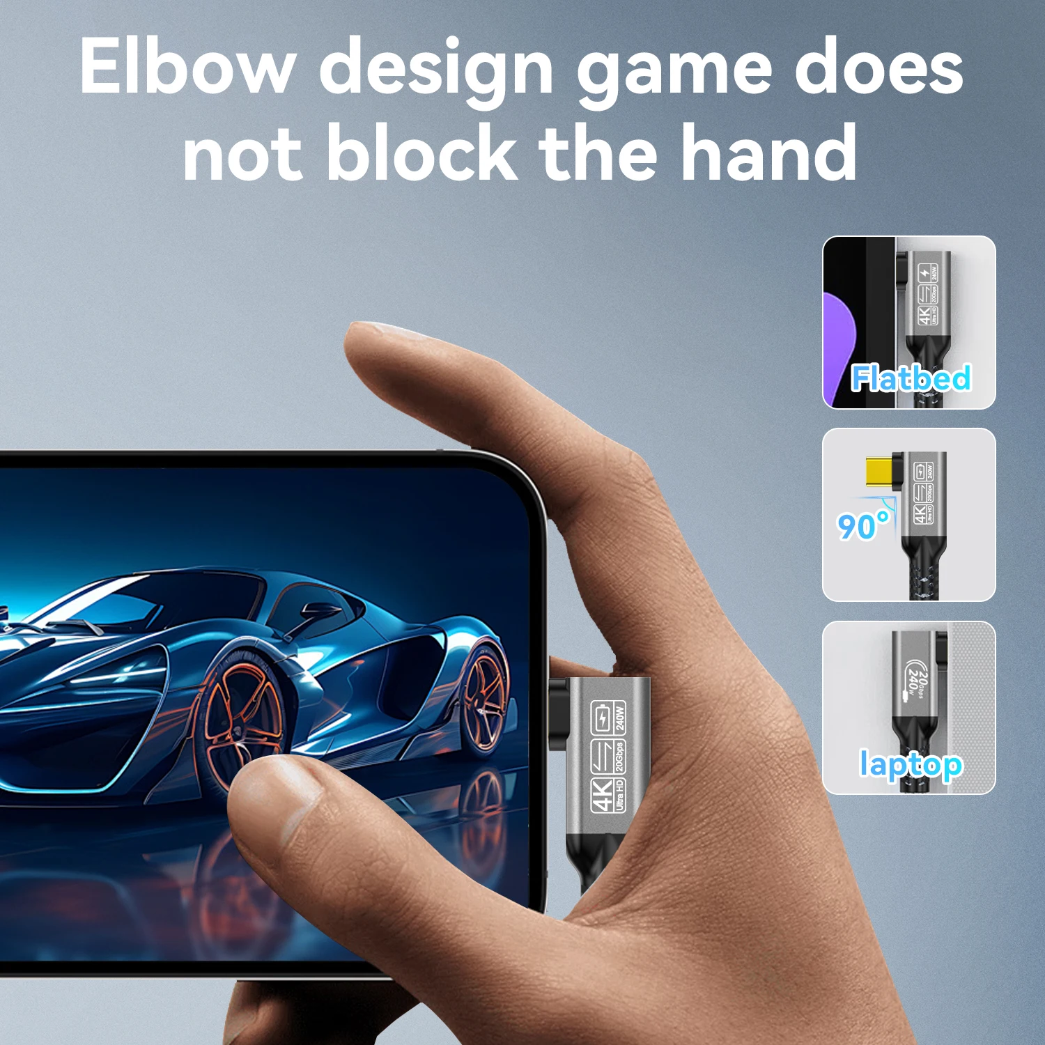 Thunderbolt 3 USB 3.2 Gen 2 تمديد USB C 20Gbps 240W شحن سريع 90 درجة ذكر إلى أنثى كابل 4K Vidio Type-C كابل