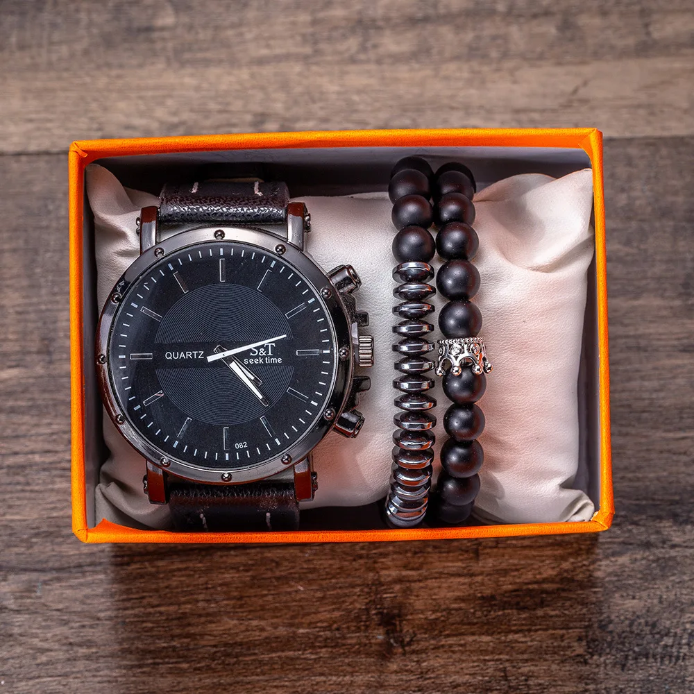 Creative Men's Gift Set With Box Watches Bracelet Set Beautifully Packaged Casual Quartz Wristwatches Male Clock Gifts For Men