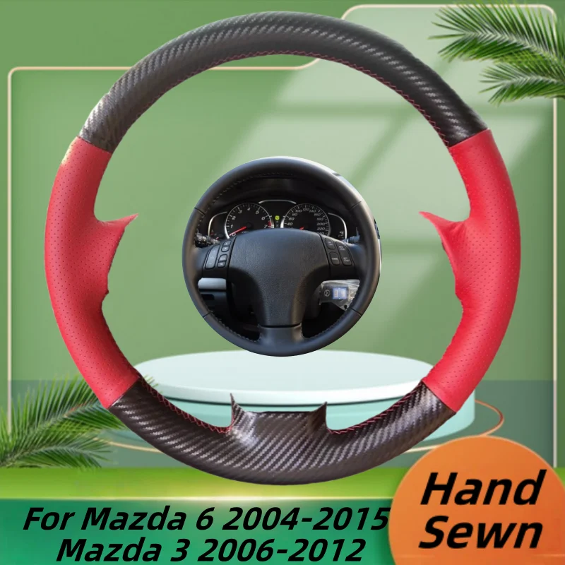

Car Steering Wheel Cover Hand-Sewn Genuine Leather For Mazda 6 2004-2015 Mazda 3 2006-2012 Car Interior Accessories