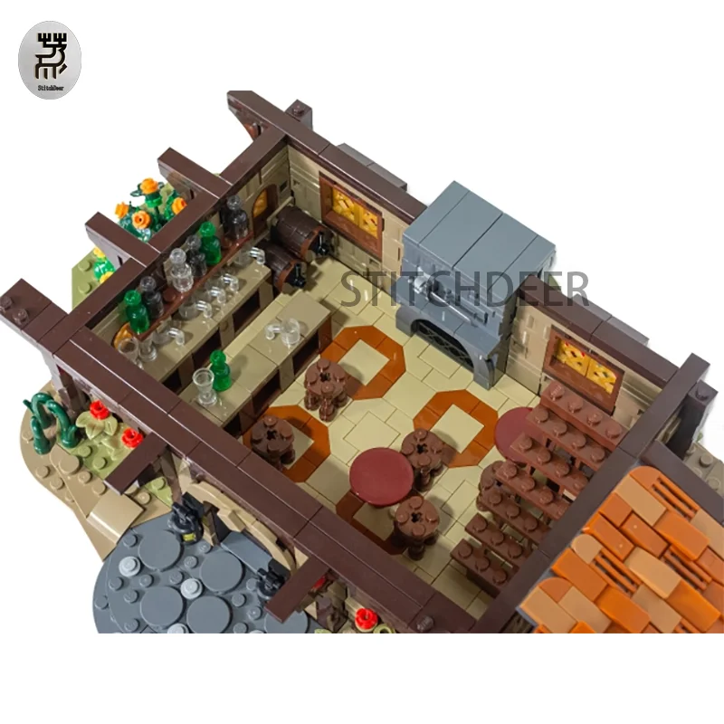 3889PCS MOC Scenes Modular Architecture Stables & Inn Building Blocks Puzzle Street View Model Toy Brick Children Birthday Gifts