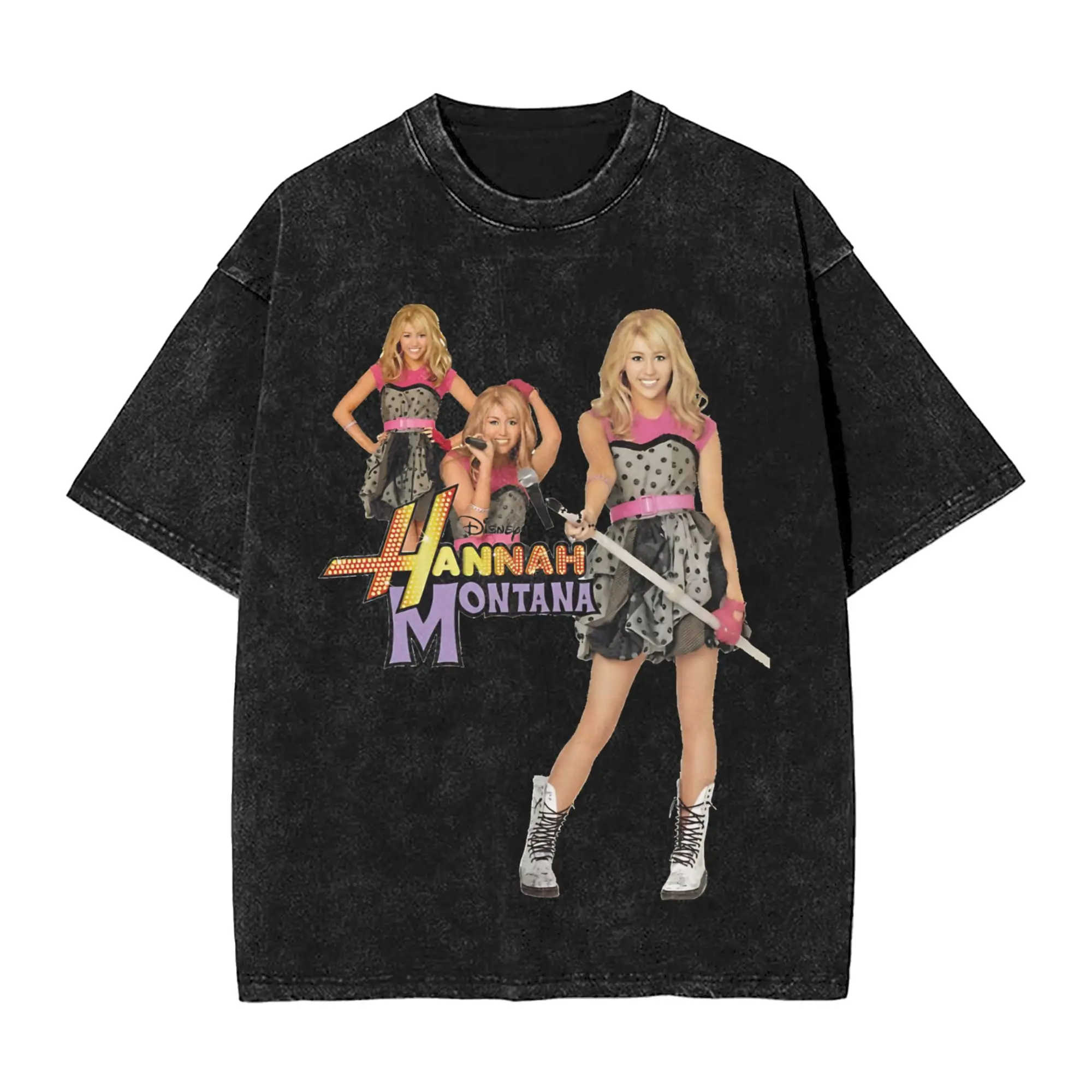 Camiseta con estampado del 20 aniversario de Hannah Montana, camiseta lavada para hombre y mujer, ropa informal estilo Hip Hop, camisetas estampadas, camisetas de manga corta