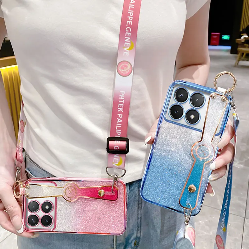 Роскошный блестящий чехол-держатель POCO F6 pro для Xiaomi poco F6 M6 M5S X5 F5 X3 M4 X6 pro C65 C55 14 Ультратонкий чехол с ремешком