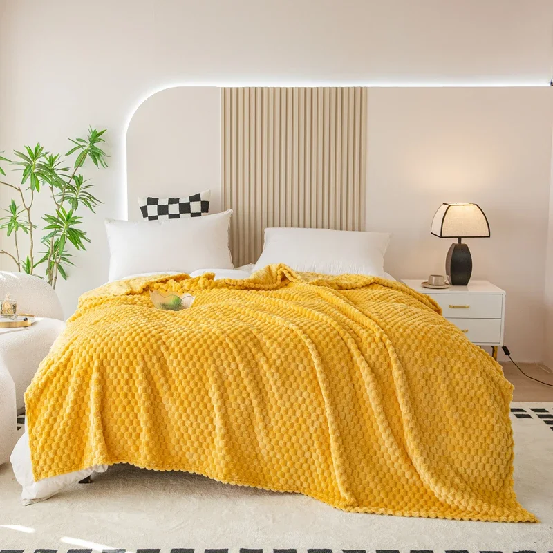

Yellow Plaid Solid Blanket Soft Warm Fluffy Throw Blanket Sofa Cover Milk Velvet Bedspread Bed for Adults Kids Pet Home Textile