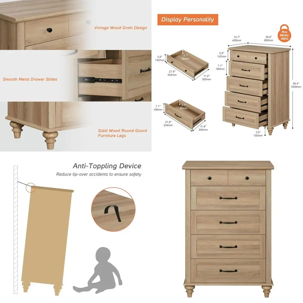 

Тумба для хранения с 5 ящиками для спальни, высокий органайзер для детской комнаты с широким отделением для одежды, винтажный деревянный шкаф для гостиных, размер S