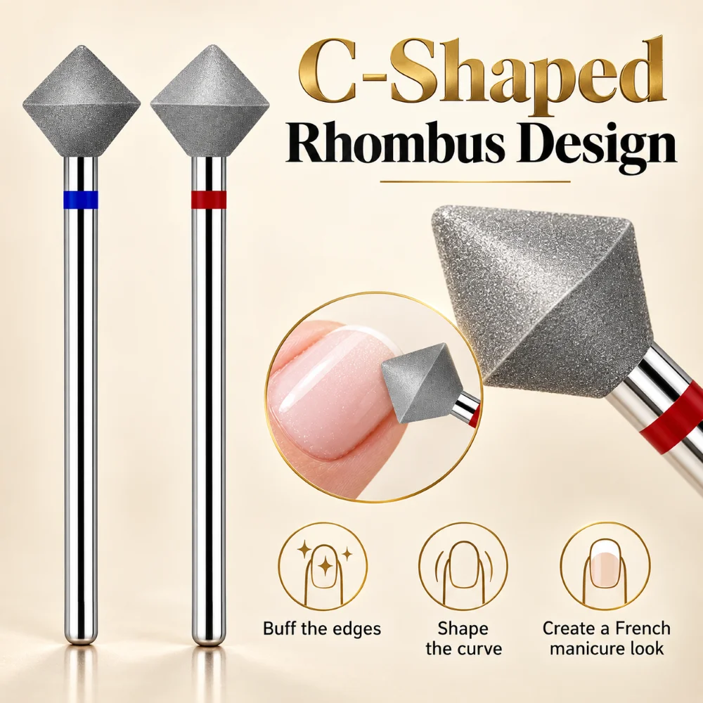 8mm Diamond Nail Drill Bits 2PCS for Cuticle Sidewall Burrs Cleaning Nail Prep Milling Cutter for Manicure Medium Fine Bits