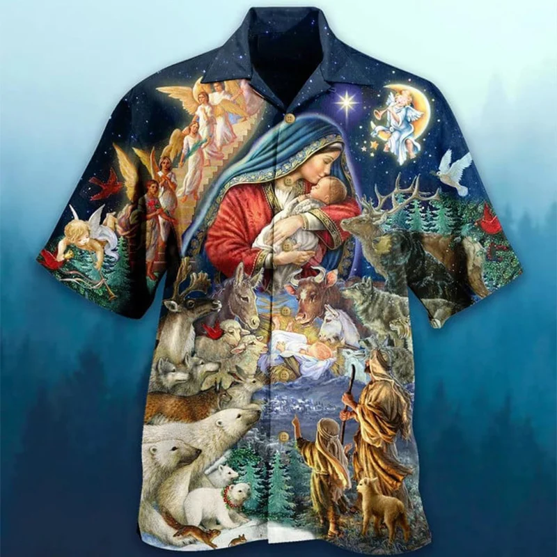 New Summer 3D Christian Jesus Print Shirts Children Fashion Streetwear Shirts Blouses Men Hawaiian Shirts Cool Vintage Clothing