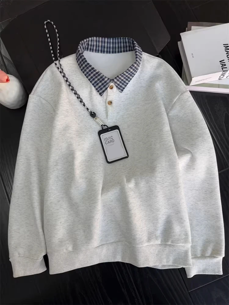 

White ey Plaid Collared Men's Sweatirt Long Sve irt Spring College Sle Comfortable Cotton Polyester T-irt