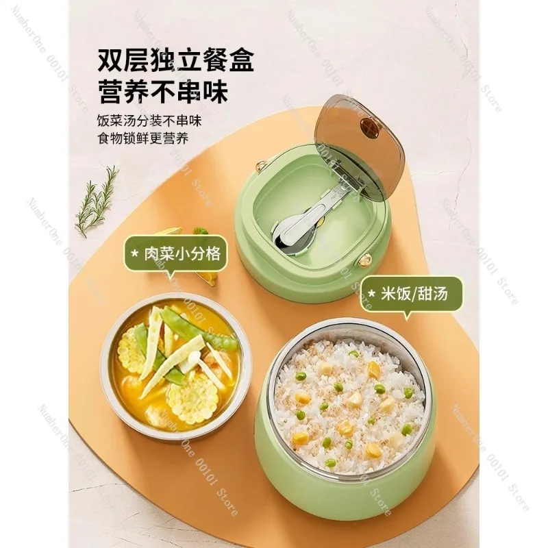 Double Layer Insulated Lunch Box, 24 Hour Heat Preservation, Stainless Steel Soup Container, Portable Office Food Thermos Box