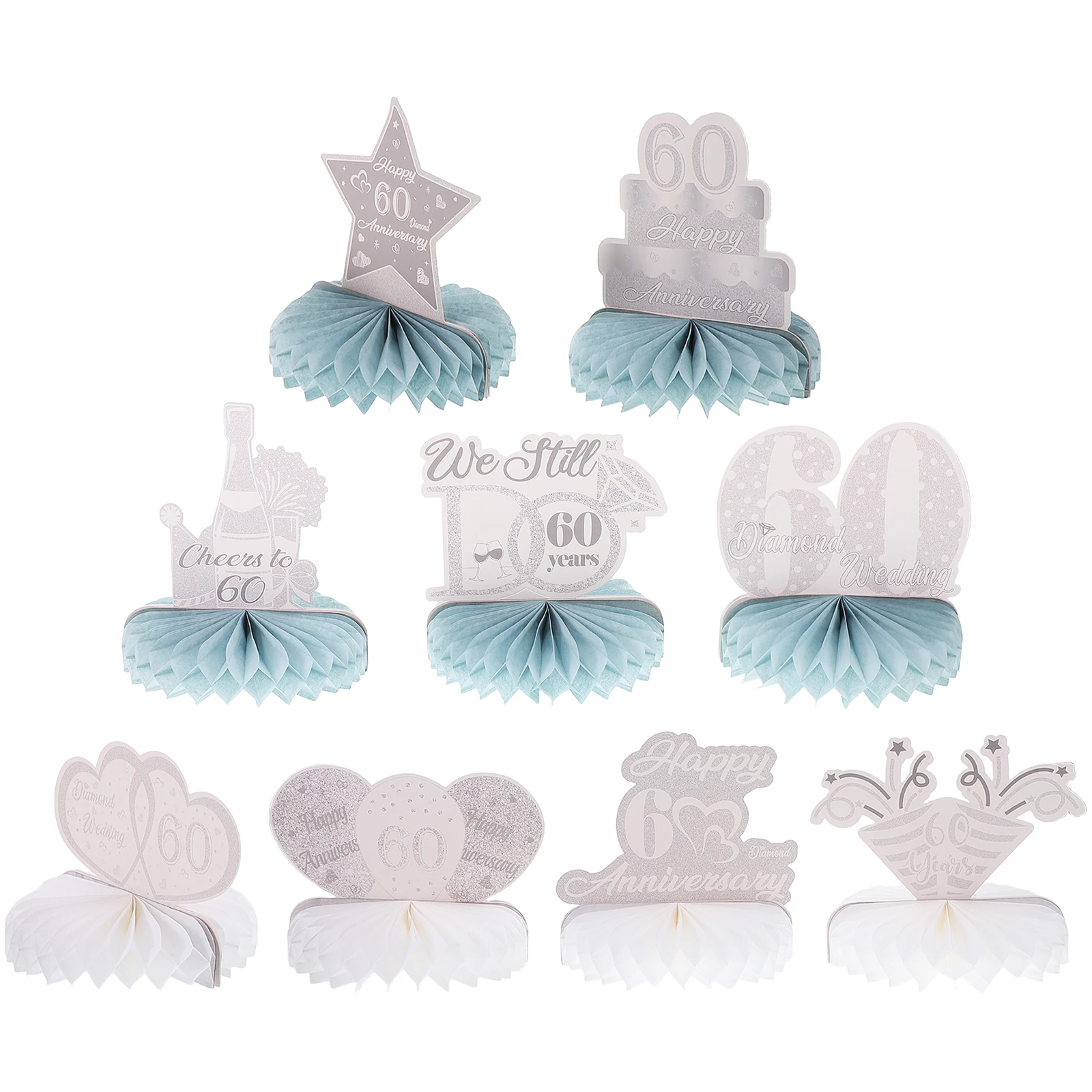 

9pcs Wedding 60Th Diamond Wedding Anniversary Anniversary Decor Diamond Table Centerpieces Silver Honeycomb Toppers Party