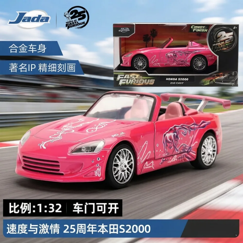 JADA 1:32 Fast & Furious 25th Anniversary, Modelo de Auto Metálico Fundido a Presión de la Honda S2000 Rosa de Suki, Pintura Candy, Neumáticos Toyo, En Stock