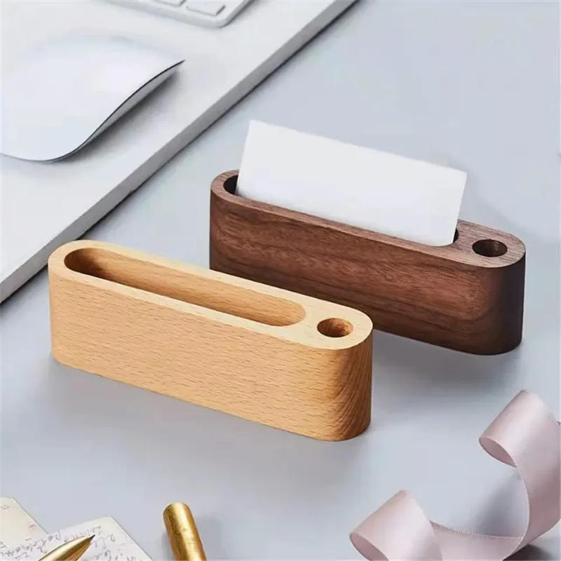 

Black Walnut Beech Wood Business Card Holder Office Desk Wooden Photo Stand Name Memo Clips Organizer Storage Dinner Party Decor