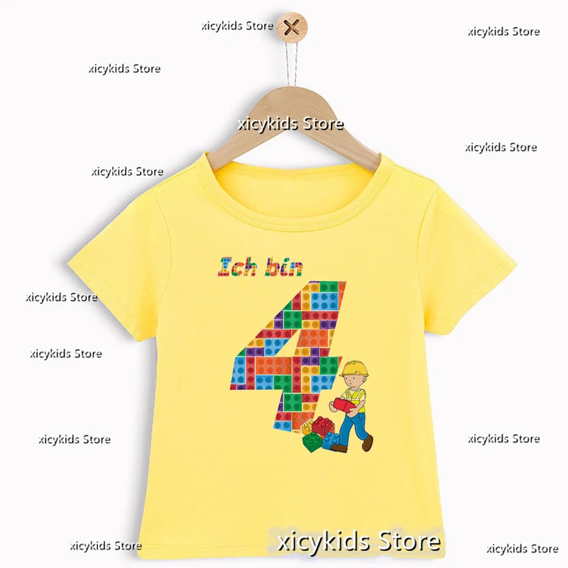 2-10th Birthday T-Shirt Boys Building Bricks,Birthday Numeral Print Custom name T Shirt For Cute Kids Birthday Party Tshirt tops