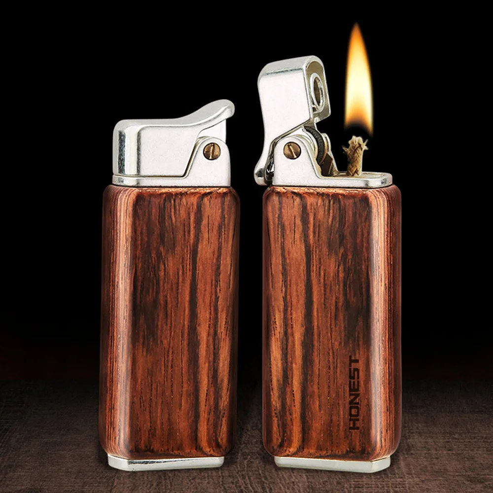 Vintage Sandalwood Kerosene Lighter Unique Cool Metal Gasoline Cigarette Encendedor Creative Petrol Oil Lighters Gadgets For Men