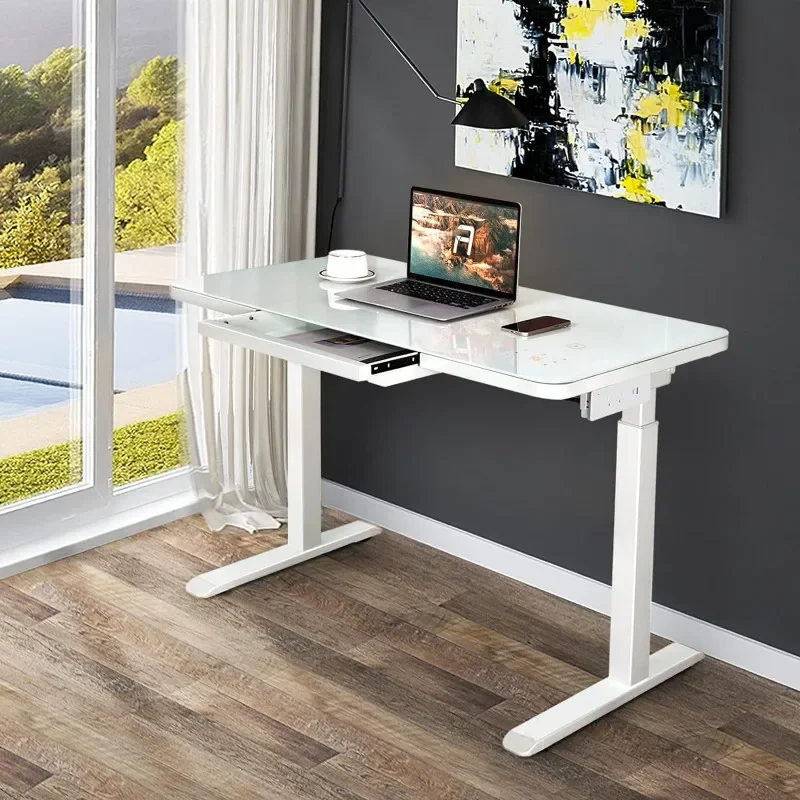 Tempered Glass Top 45 x 23 Inches  Adjustable Desk Adjustable Ergonomic Desk with Drawers