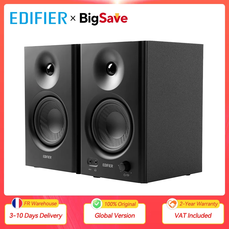 Edifier MR4 2.0 Speakers Studio Monitor (42W RMS) Class-D Amplifier Built-in DSP Wooden Enclosure TRS Balanced/AUX/RCA Inputs