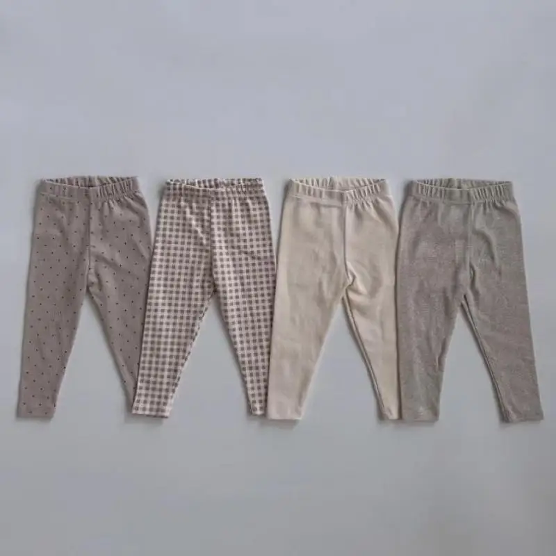 2025 Autumn New Baby Cute Cartoon Leggings Cotton Boys Girls Plaid Pants Infant Home Trousers Dot Print Toddler Casual Pants