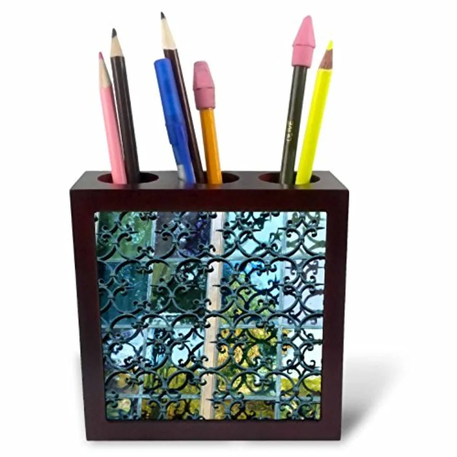

ph_37335_1 Подставка для ручек из кованого железа и витражного стекла, 5 дюймов